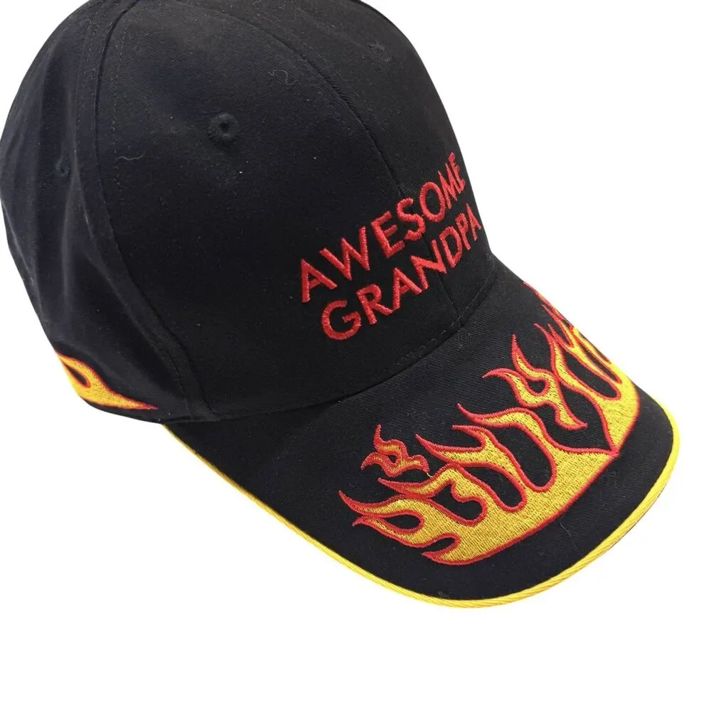 🔥 Awesome Grandpa Black Baseball Cap Red Flames Embroidered Adjustable‎